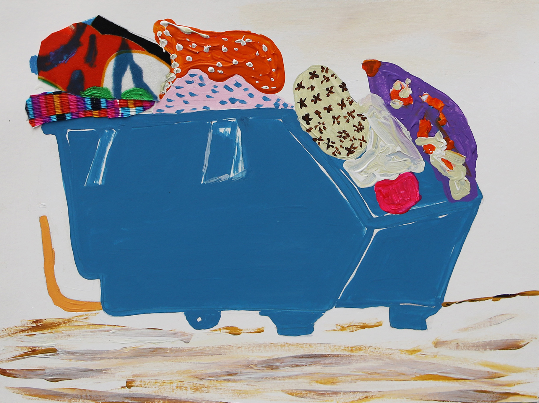 <strong><em>Benne de secours pop n°3</em></strong>, 2020<br>Acrylique et tissus collés sur papier, 30 x 40 cm