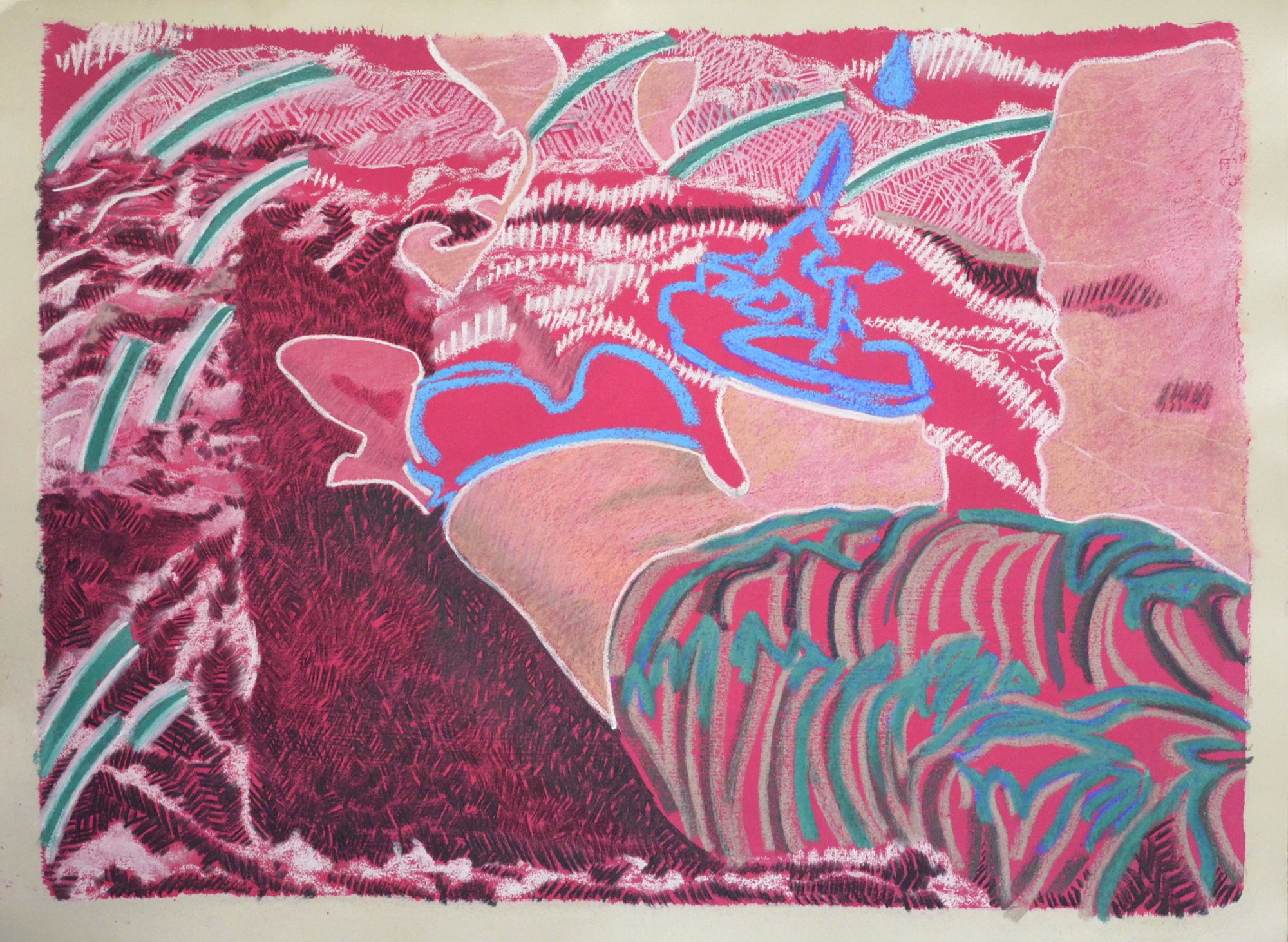<strong><em>Remplis toute la place</em></strong>, 2014<br>Dessin sur papier, gouache, pastel, fusain, craie, 69 x 89 cm